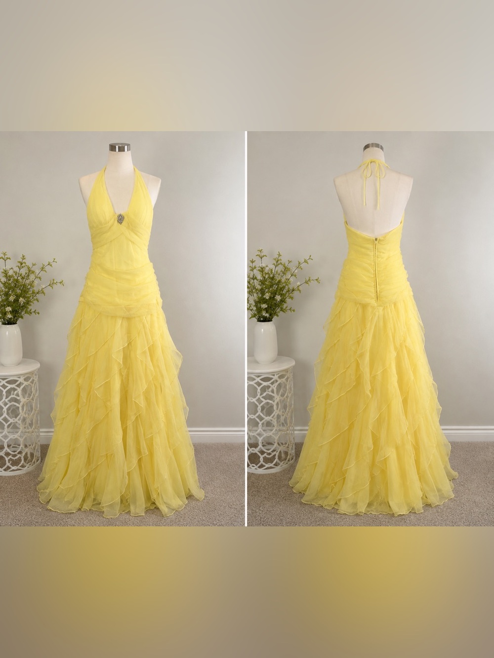 Vintage Y2K Josh & Jazz Yellow Ruffled Prom Evening Gown Dress Size 5/6